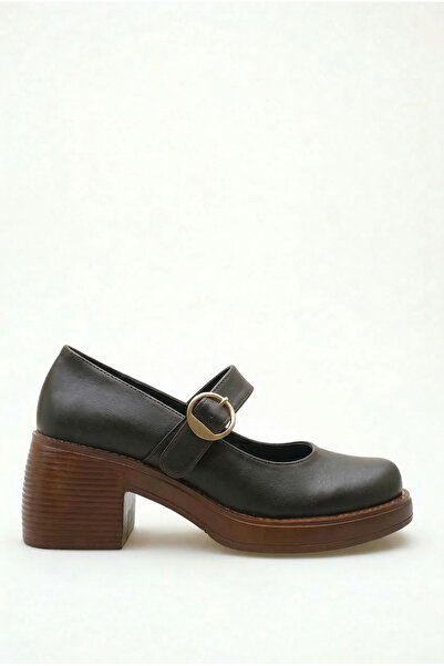 Shoesers Kadın Özel Tasarım Platform Topuklu Zarif Tokalı Bantlı Balerin Koyu...