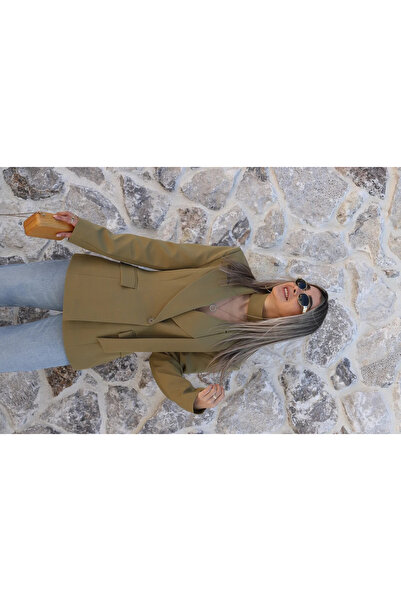 bytugcekaya Jachetă blazer cu un singur nasture și eșarfă verde fistic