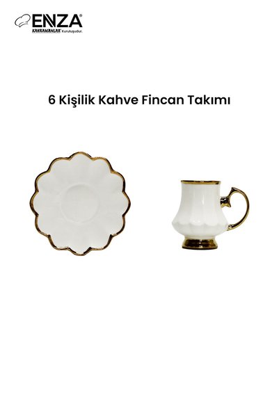 Enza İnci 6 Kişilik 12 Parça Porselen Türk Kahvesi Fincan Takımı 90 ml