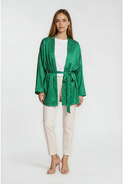 Spazio Misiana Leopar Jakarlı Kimono YEŞİL