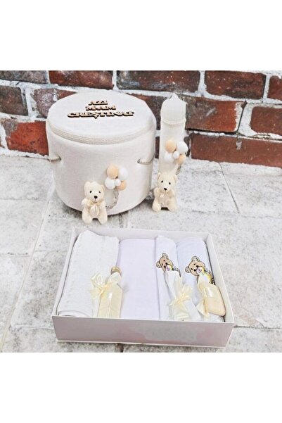 Hainute Magice Trusou botez si lumanare Ivory Teddy Bear