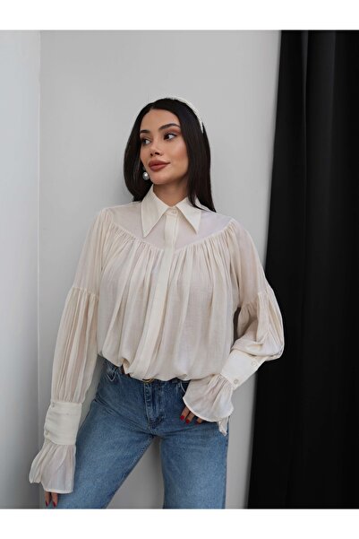 ESRAHELVACI Μπεζ πουκάμισο με κορδόνι