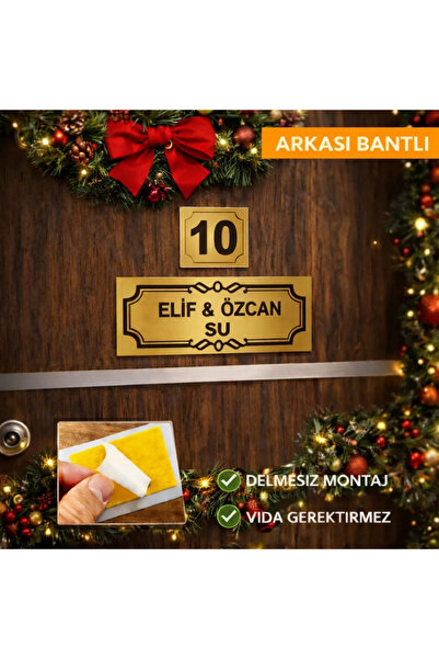 Outdoor One Kapı İsimliği Klasik Ev Dış Kapı İsimliği Çelik Kapı İsimliği Gold01