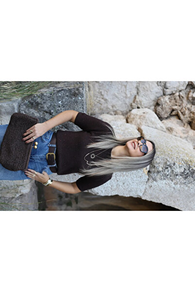 bytugcekaya سترة تريكو لامعة بالترتر باللون البني المر مقاس قياسي