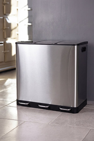 5FIVE Ariane 3*18 L Metal Pedallı Çöp Kovası, Üç Bölmeli, Paslanmaz Gövde, Ko...