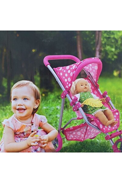 Sunman 0663 Puantiye Desenli, 3 Tekerlekli Ve Tenteli Oyuncak Puset -