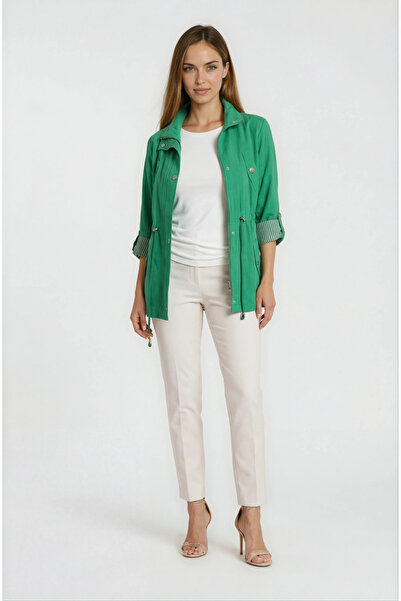 Spazio Oriente Dik Yaka Fermuarlı Çıtçıtlı Kaban YEŞİL