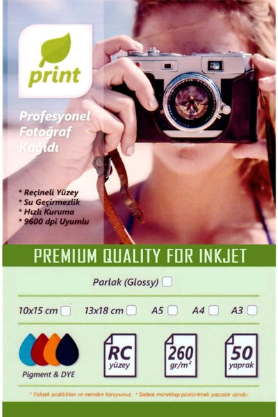 PRİNT Epson L3151 Fotoğraf Kağıdı Premium Parlak 260 gr 10x15 50 Yaprak 50 Ya...