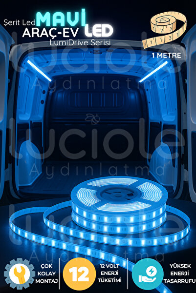 luciole LumiDrive 1m Mavi LED Şerit – 12V, 60 Çipli, 2835 SMD, Yapışkanlı, Ke...
