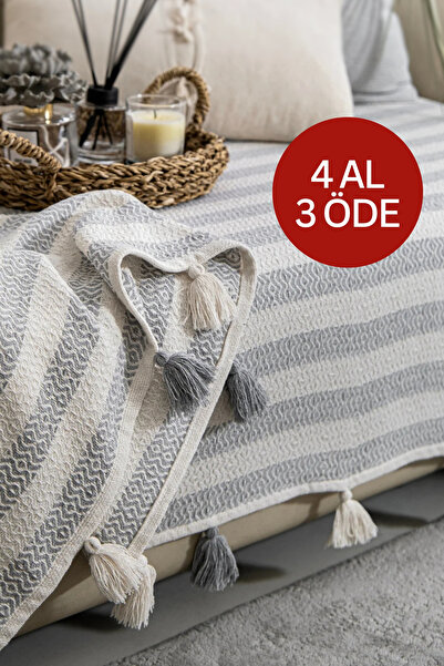 Lux Touch Liva Сірий пуф з помпонами - 115x200см Диван, кушетка, крісло та пл...