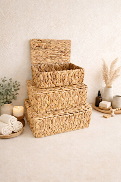 KaiHome Hasır 3lü Dikdörtgen Kapaklı Düzenleyici/Sepet