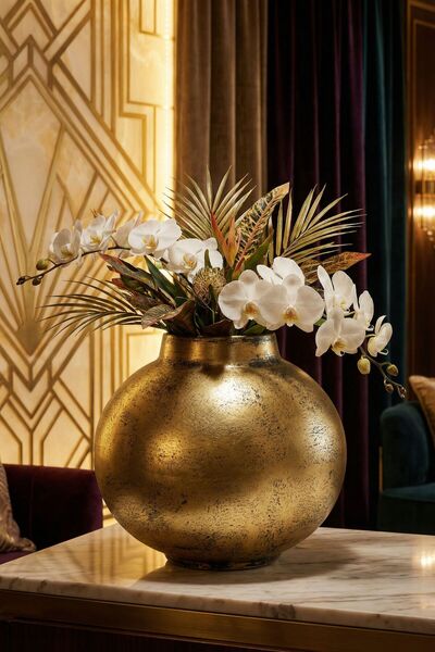 YAYBOX Dekoratif Vazo El Yapımı Altın Eskitme Renk Model 36