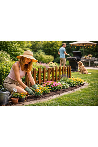 pinoxi Ahşap Bahçe Saksılık Çit Bahçe Çiti Kazıklı 120cm X 40cm 1 ADET