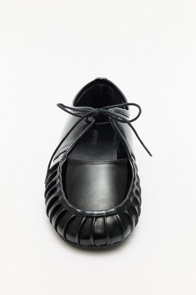 LUTVELIZADE Ballet Flats 2532 - Lace-Up Ruched Detail Black Women's Shoes Ballet Flats