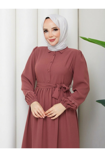 ESLEMNUR Dress | |   Lace detailed | |   Belted | |   Shirt Collar | |   Fluted