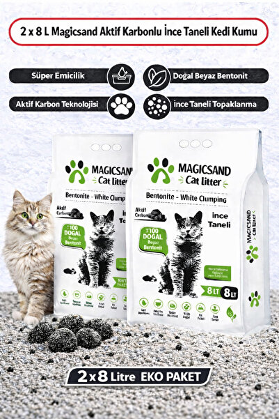 magicsand Magic Sand Cat Litter Aktif Karbon Kedi Kumu Preminum 2x8 Lt
