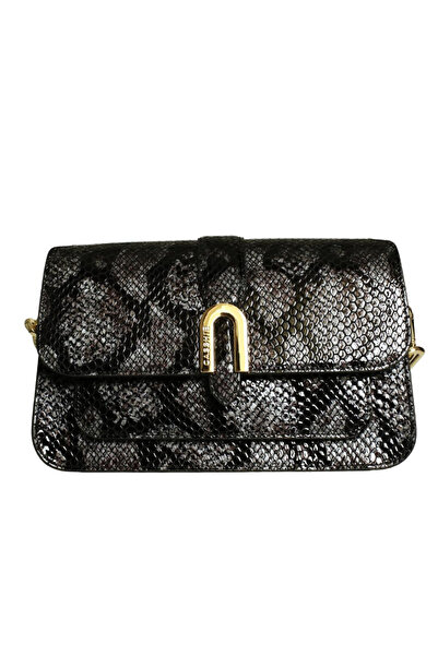 Platin Grey-Black Patent Leather Print Women's Shoulder Bag