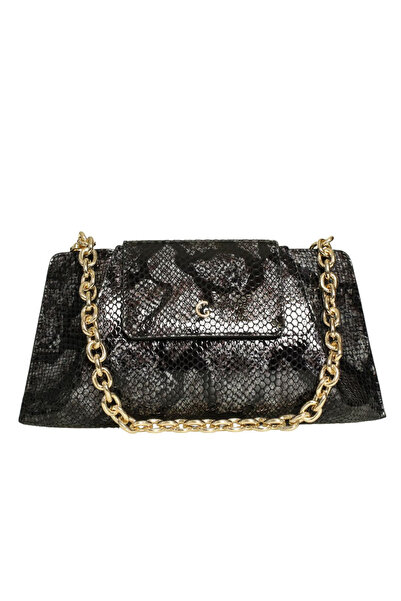 Platin Grey-Black Patent Leather Print Women's Shoulder Bag