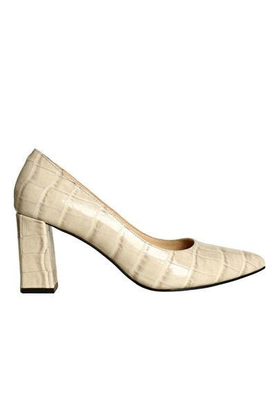Platin Beige Crocodile Leather Women's Heeled Shoes