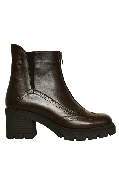 Platin Brown Leather Women's Heeled Boots