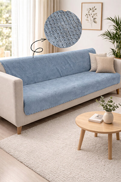 Sevim Non-Slip Sole Soft Sofa Cover - Wellsoft Sofa Cover - 180X215 cm - Blue