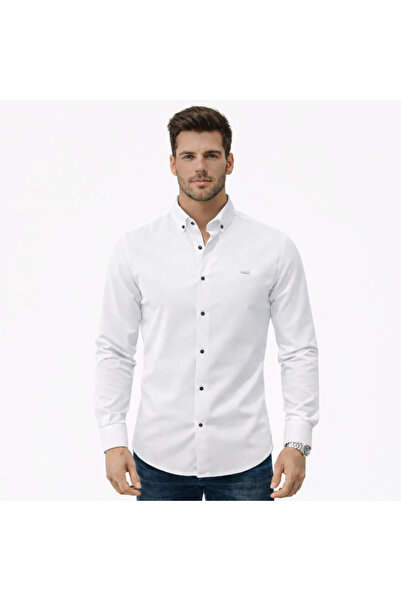 QS DENİM Men's Slim Fit Stretch Fabric Wrinkle-Free Shirt