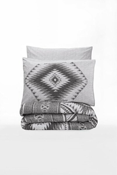 Cotton Box Ethnic Ranforce Çift Kişilik Nevresim Takımı Delos Antrasit