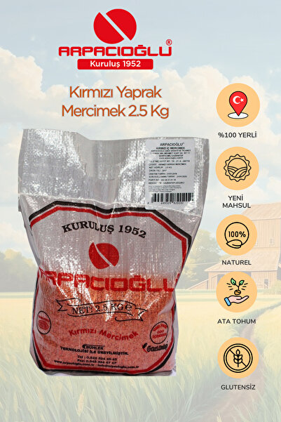 Arpacıoğlu %100 Yerli Türk Malı Kırmızı Yaprak Mercimek 2.5kg (Naturel)