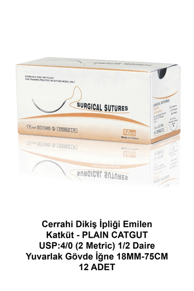 ATEL-SAN Cerrahi Dikiş İpliği Emilen Katküt PLAIN CATGUT USP:4/0 (2 Metric) 1...