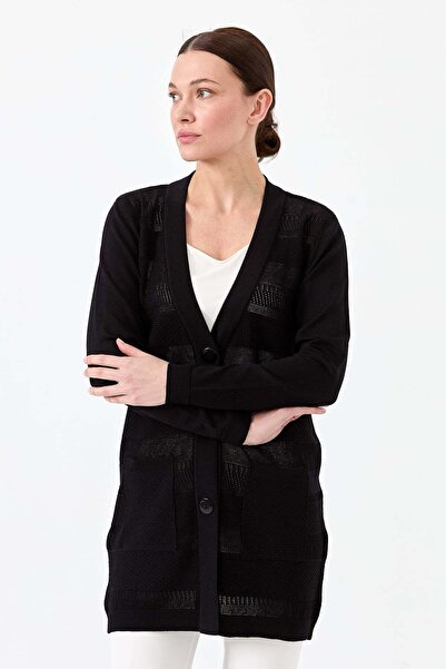 Desen Triko Γυναικεία πλεκτά V λαιμόκοψη Καλοκαιρινή ζακέτα Μαύρη