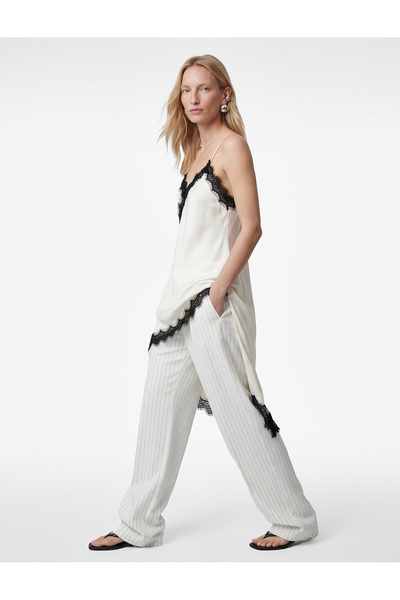 Koton V-Neck Rope Strap D Lace Detailed Asymmetrical Cut Midi Satin Dress