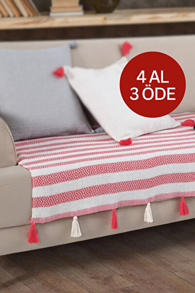 Lux Touch 115 x 200 cm Liva Pompom koraljna navlaka za sofu - Sofa sa šalovim...