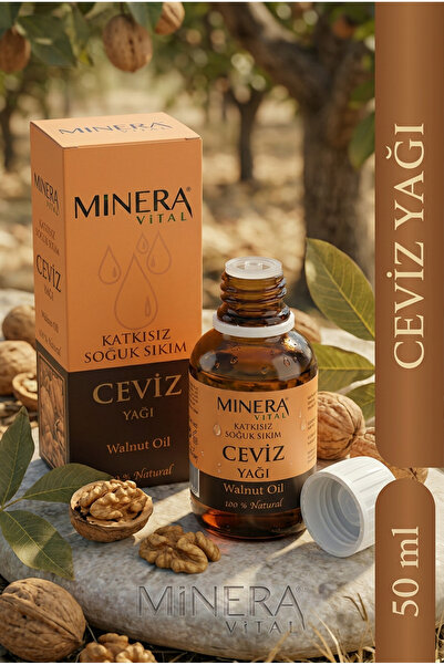 MİNERA VİTAL Ceviz Yağı 50 ml (Walnut Oil) %100 Saf Soğuk Sıkım Damlalıklı Cam Şişe