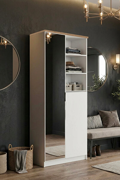 benim odam Diva 2 Kapılı 14 Raflı Boy Aynalı Ayakkabılık Çok Amaçlı Dolap