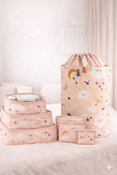 MorPort Bebek Kirli Çamaşır Sepeti Oyuncak Sepeti I 6'lı Set Desenli Bavul Va...