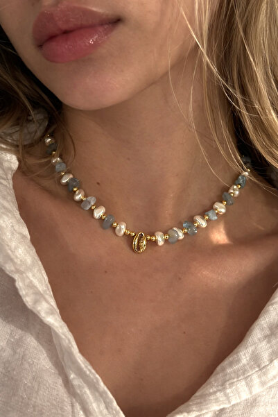 Vinlora Design Akuamarin Taşlı ve İnci Detaylı Kolye – Figür Uçlu, El Yapımı ...