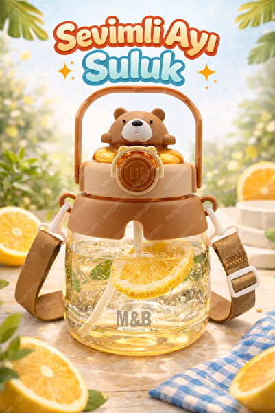 M&B WATER BOTTLE Sevimli Ayıcık Figürlü Matara, Pipetli Ayıcık Suluk, Okul Iç...