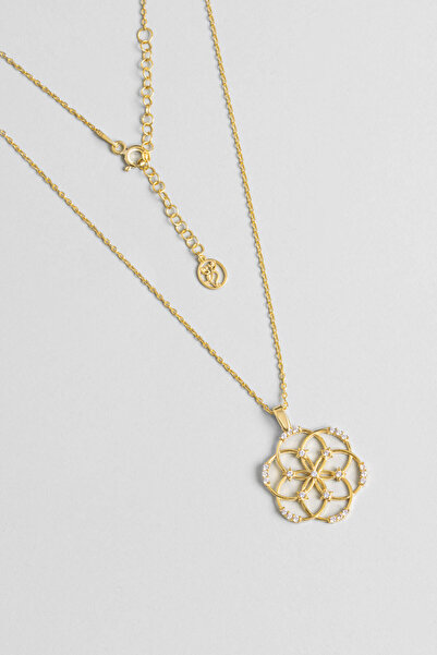 So CHIC... 18 Ayar Sarı Altın Kaplama Gümüş 45 Cm Yaşam Çiçeği Kolye