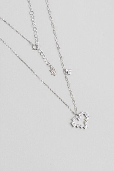 So CHIC... Saf Aşk 18 Ayar Beyaz Altın Kaplama 45 Cm Gümüş Kalp Kolye