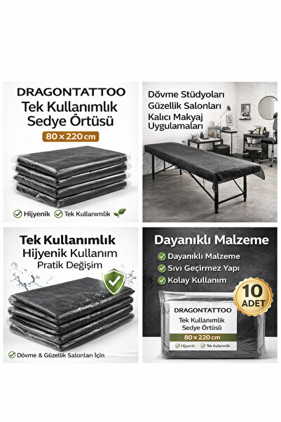 DRAGONTATTOO Tek Kullanımlık Steril Sedye Örtüsü Siyah (80X220cm) 10 Adet