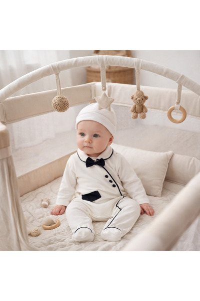 O Baby Smokin Papyonlu Erkek Bebek Tulum & Şapka - Lacivert - 0-3-6 Ay - %100...