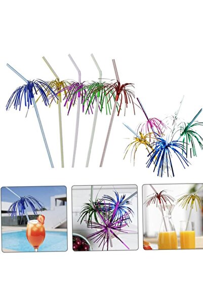 partidolu Hawaian Color Palm Shaped 24 cm Plastic Bellows Straw 100 Pieces