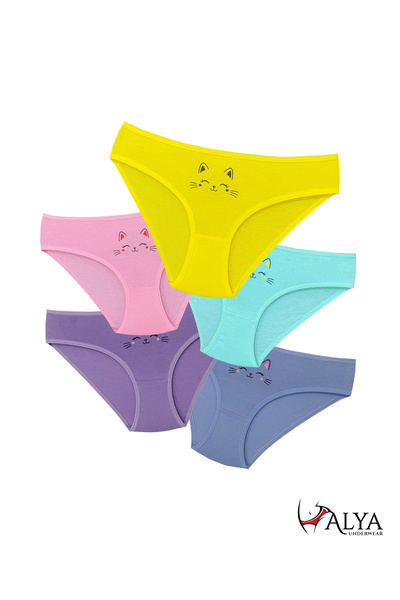 ALYA UNDERWEAR Smiling Cat Printed Cotton Girls' Panties, Slip Panties
