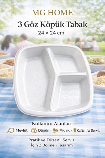 VENON 20 Adet ❤️ 3 Göz Köpük Tabak – Isıya Dayanıklı Ekonomik -Kullan At HİJY...