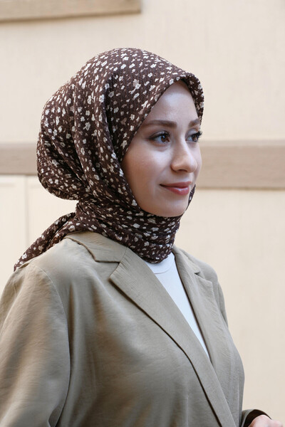 İPEKSTİL Çiçek Desenli Bürümcük Eşarp  Kahve