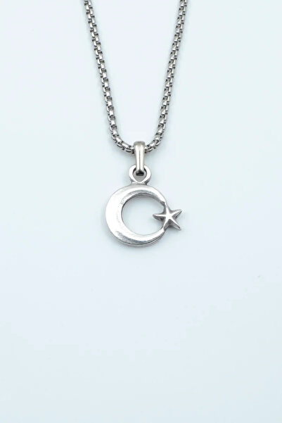 ıdr Minimal Ay Yıldız Gümüş Kaplama Örme Zincir Kolye