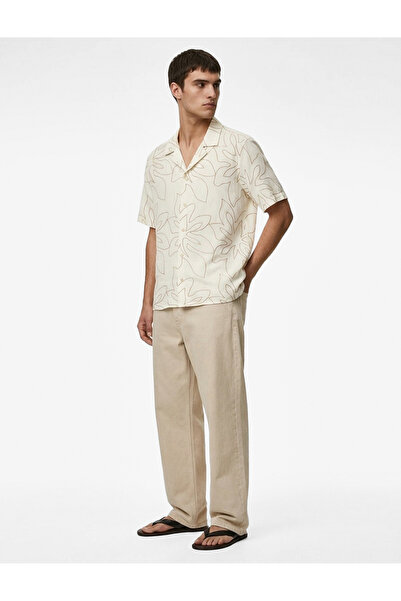 Koton Κοντομάνικο πουκάμισο κανονικής εφαρμογής από μείγμα βισκόζης με κεντημ...