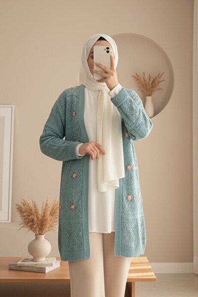 Modamorfo Openwork Embroidered Cardigan -Mint