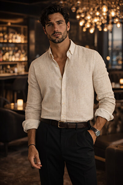 Valiberta Bež muška košulja - Bien Pamuk Lan