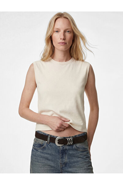 Koton Regular Fit Cotton Lu Crew Neck Sleeveless T-Shirt